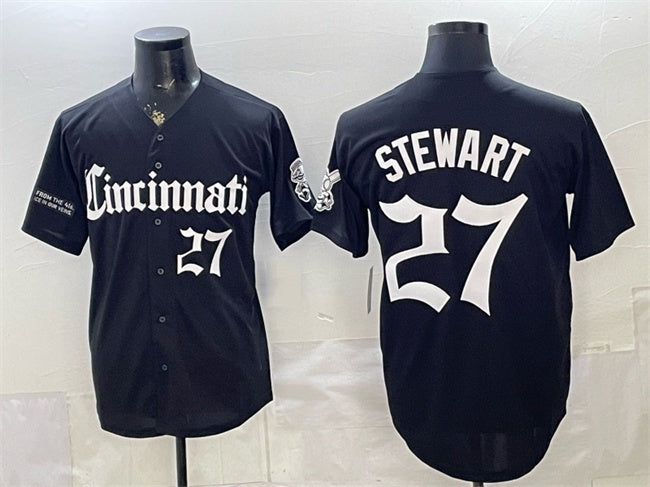 Cincinnati Reds #27 Sal Stewart Black RONA 'Gothic Queen City Edition' Vapor Premier Limited Stitched Jersey