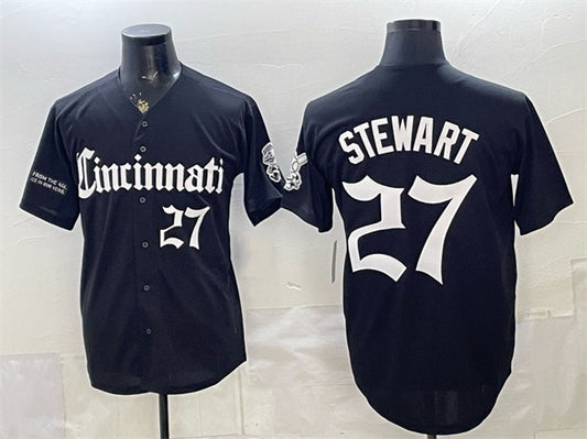 Cincinnati Reds #27 Sal Stewart Black RONA 'Gothic Queen City Edition' Vapor Premier Limited Stitched Jersey