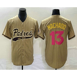 San Diego Padres #13 Manny Machado Tan RONA Pinstripe 2023 City Connect Cool Base Stitched Jersey 2