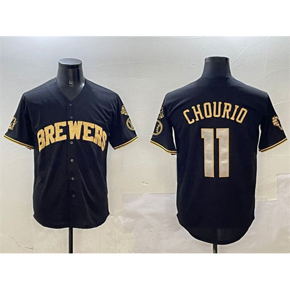 Milwaukee Brewers #11 Jackson Chourio Black Gold RONA With Home Patch Limited Stitched Jersey
