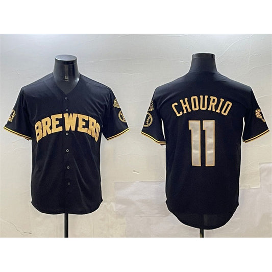Milwaukee Brewers #11 Jackson Chourio Black Gold RONA With Home Patch Limited Stitched Jersey