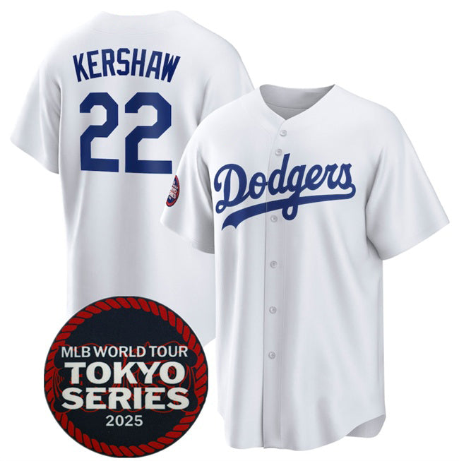 Los Angeles Dodgers #22 Clayton Kershaw White RONA 2025 World Tour Tokyo Series Home Stitched Jersey