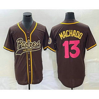 San Diego Padres #13 Manny Machado Brown RONA NEW 2023 City Connect Cool Base Stitched Jersey 2