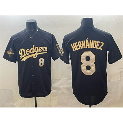 Los Angeles Dodgers #8 Enrique Hern¨¢ndez Black Gold RONA 2025 World Series Champions Patch Limited Stitched Jersey