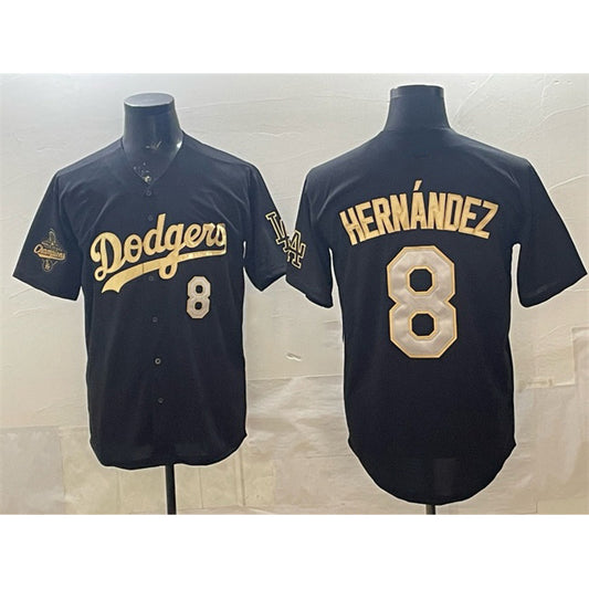 Los Angeles Dodgers #8 Enrique Hern¨¢ndez Black Gold RONA 2025 World Series Champions Patch Limited Stitched Jersey