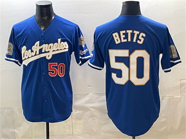 Los Angeles Dodgers #50 Mookie Betts Royal RONA 2026 Gold Collection 9x & B2B Champs Patch Stitched Jersey