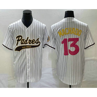 San Diego Padres #13 Manny Machado White RONA Pinstripe 2023 City Connect Cool Base Stitched Jersey 2