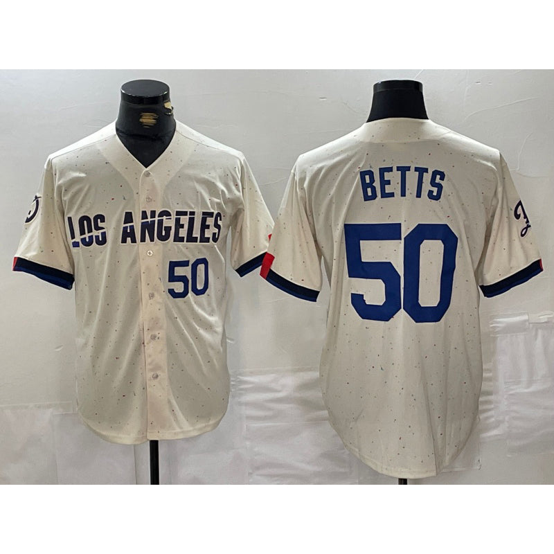 Los Angeles Dodgers #50 Mookie Betts Number Cream RONA 2024 City Connect Limited Stitched Jerseys