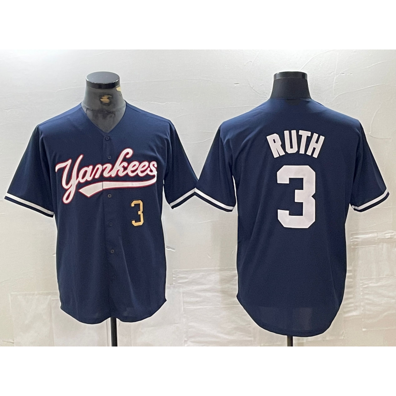 New York Yankees #3 Babe Ruth Number Navy RONA Cool Base Stitched Jersey