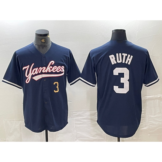 New York Yankees #3 Babe Ruth Number Navy RONA Cool Base Stitched Jersey