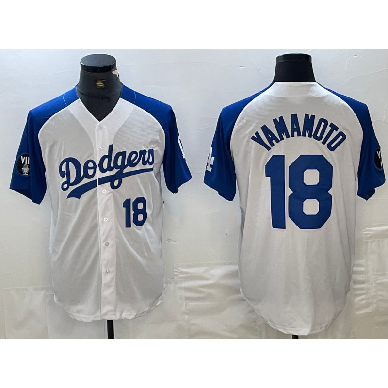Los Angeles Dodgers #18 Yoshinobu Yamamoto Number White Blue RONA Fashion Stitched Cool Base Limited Jersey 2
