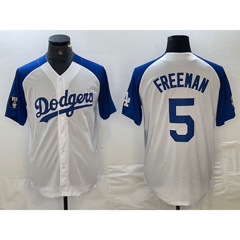 Los Angeles Dodgers #5 Freddie Freeman White Blue RONA Fashion Stitched Cool Base Limited Jerseys