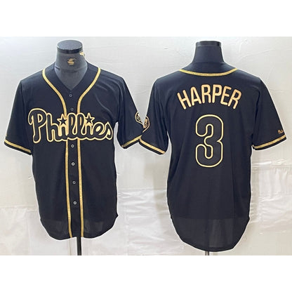 Philadelphia Phillies #3 Bryce Harper Black Gold RONA Cool Base Stitched Jersey