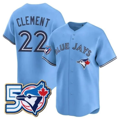 Toronto Blue Jays #22 Ernie Clement Blue RONA 50th Anniversary Alternate Limited Jersey