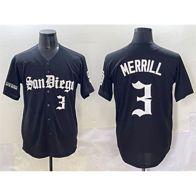 San Diego Padres #3 Jackson Merrill Black RONA Gothic Edition Vapor Limited Stitched Jersey