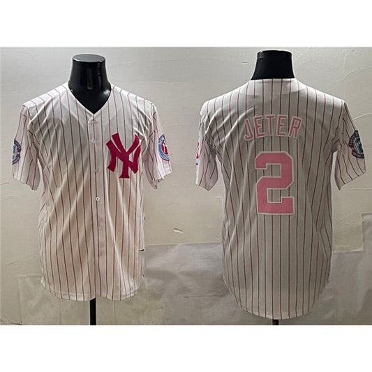 New York Yankees #2 Derek Jeter Pink RONA With Patch Limited Stitched Jersey