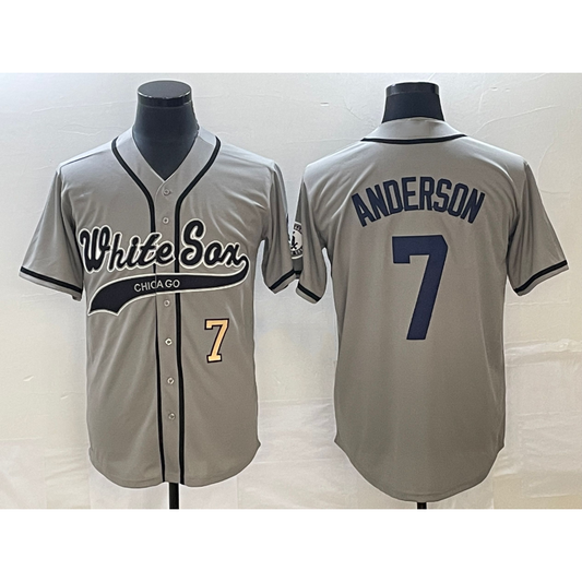 Chicago White Sox #7 Tim Anderson Number Grey RONA Cool Base Stitched Jersey