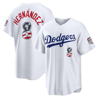 Los Angeles Dodgers #8 Enrique Hernandez White RONA USA 250 Fourth of July Home Stadium Jersey