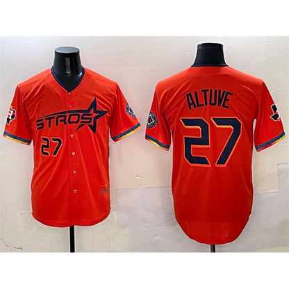 Houston Astros #27 Jose Altuve Orange RONA 2025 City Connect With Texas Patch Limited Stitched Jersey