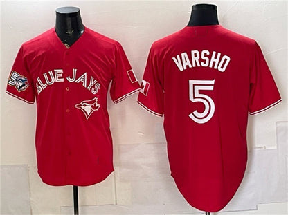 Toronto Blue Jays #5 Daulton Varsho Red RONA 50 Seasons Patch Stitched Jersey