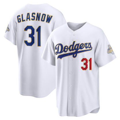 Los Angeles Dodgers #31 Tyler Glasnow White RONA 2026 Gold Collection Stadium Jersey