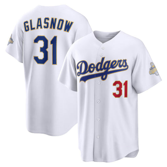 Los Angeles Dodgers #31 Tyler Glasnow White RONA 2026 Gold Collection Stadium Jersey