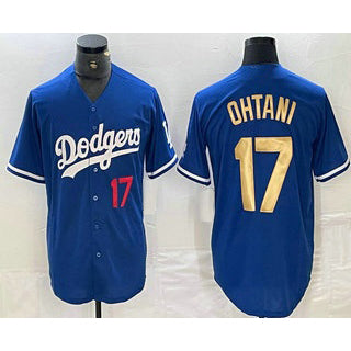 Los Angeles Dodgers #17 Shohei Ohtani Number Blue Gold RONA Stitched Cool Base Jerseys