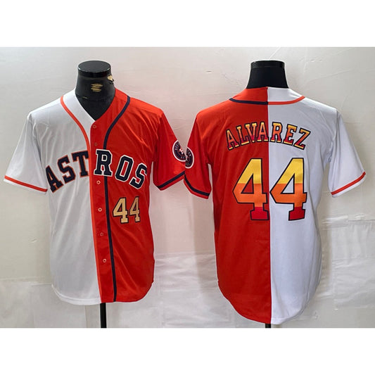 Houston Astros #44 Yordan Alvarez Number White Orange RONA Split Stitched Jersey 2