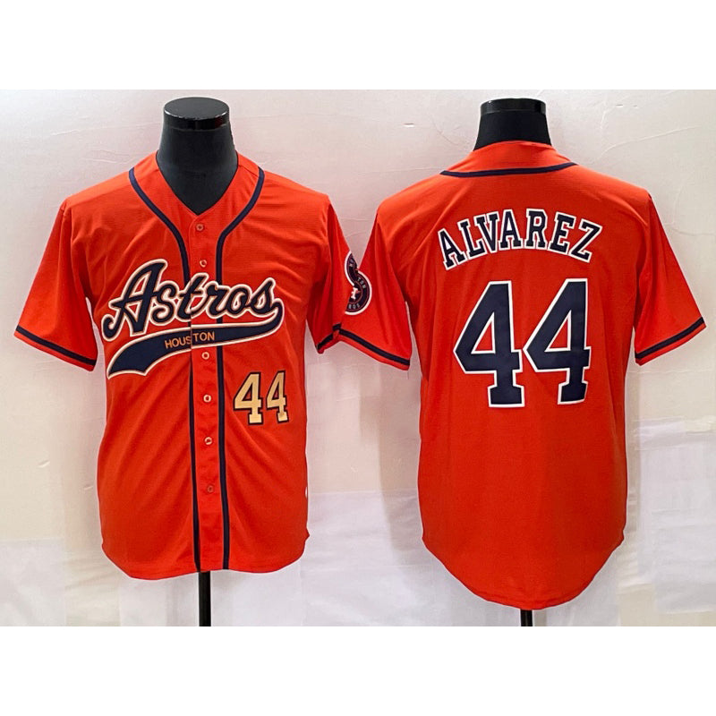 Houston Astros #44 Yordan Alvarez Number Orange RONA With Patch Cool Base Stitched Jersey