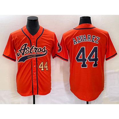 Houston Astros #44 Yordan Alvarez Number Orange RONA With Patch Cool Base Stitched Jersey