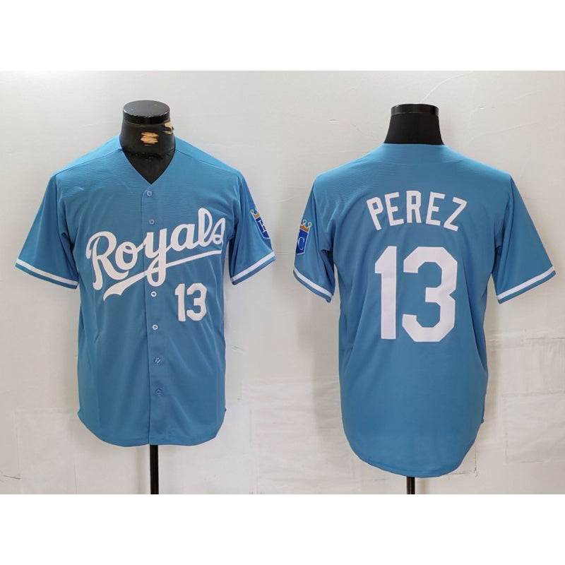 Kansas City Royals #13 Salvador Perez Number Light Blue RONA Cool Base Stitched Jersey