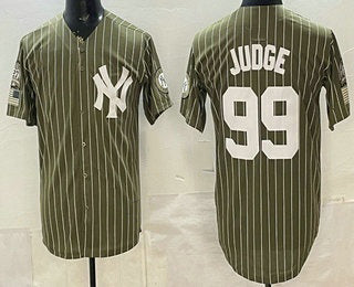 New York Yankees #99 Aaron Judge Olive RONA Pinstripe 2026 Armed Forces Day Salute To Service Jersey