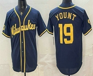 Milwaukee Brewers #19 Robin Yount Navy Blue RONA Stitched Cool Base Jersey