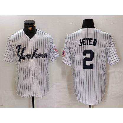 New York Yankees #2 Derek Jeter White RONA Pinstripe Fashion Cool Base Jersey 3