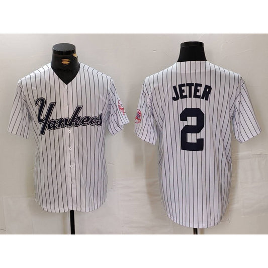 New York Yankees #2 Derek Jeter White RONA Pinstripe Fashion Cool Base Jersey 3