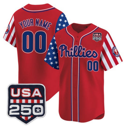 Custom Philadelphia Phillies America 250 Edition Vapor Premier Limited Red RONA Stitched Jerseys