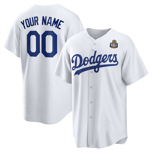 Custom Los Angeles Dodgers Active Player White RONA 2024 World Series Cool Base Stitched Jersey