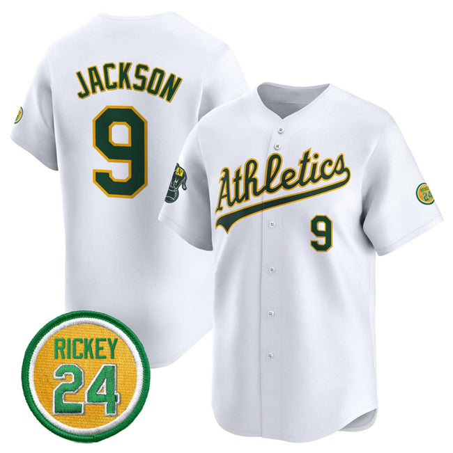Oakland Athletics #9 Reggie Jackson White RONA 2024 Home Limited With Rickey Henderson Patch Stitched Jersey