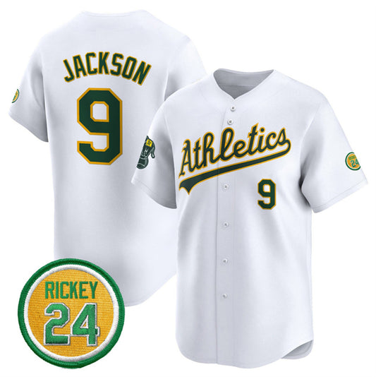 Oakland Athletics #9 Reggie Jackson White RONA 2024 Home Limited With Rickey Henderson Patch Stitched Jersey