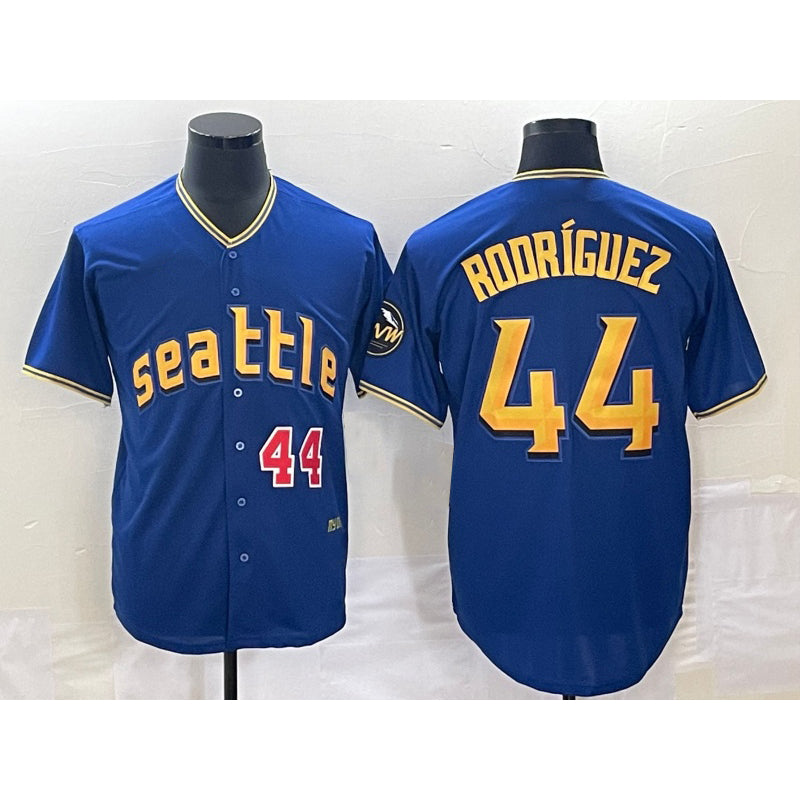 Seattle Mariners #44 Julio Rodriguez Number Blue RONA 2023 City Connect Cool Base Stitched Jersey 1