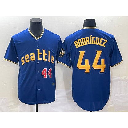 Seattle Mariners #44 Julio Rodriguez Number Blue RONA 2023 City Connect Cool Base Stitched Jersey 1