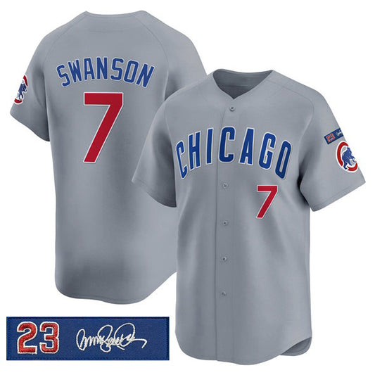 Chicago Cubs #7 Dansby Swanson Gray RONA 'Ryne Sandberg Tribute' Vapor Limited V3 Stitched Jersey