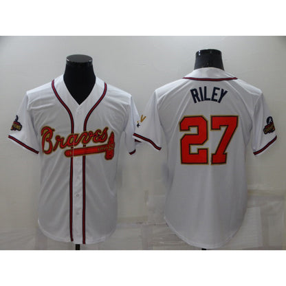 Atlanta Braves #27 Austin Riley 2022 White Gold RONA World Series Champions Program Cool Base Stitched Jersey