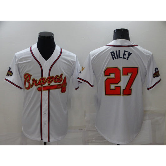 Atlanta Braves #27 Austin Riley 2022 White Gold RONA World Series Champions Program Cool Base Stitched Jersey