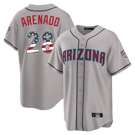 Arizona Diamondbacks #28 Nolan Arenado Player Gray RONA USA 250 Fourth of July Home Game Stitched Jerseys