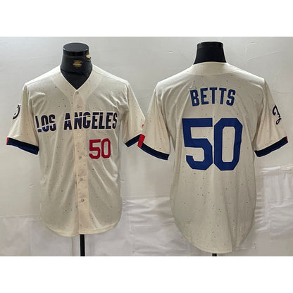 Los Angeles Dodgers #50 Mookie Betts Number Cream RONA 2024 City Connect Limited Stitched Jersey 2