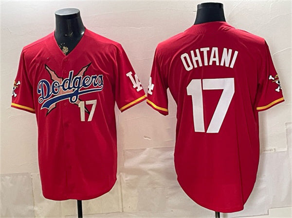 Los Angeles Dodgers x One Piece #17 Shohei Ohtani Red RONA Vapor Premier Limited Stitched Jersey