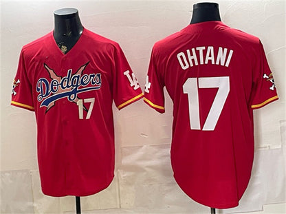 Los Angeles Dodgers x One Piece #17 Shohei Ohtani Red RONA Vapor Premier Limited Stitched Jersey