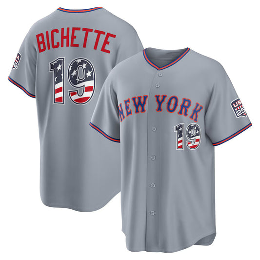 New York Mets #19 Bo Bichette USA 250 Fourth of July Road Stadium Jersey - Gray RONA
