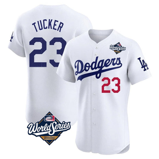 Los Angeles Dodgers #23 Kyle Tucker Player White RONA World Series Limited Elite Home Stitched Jerseys